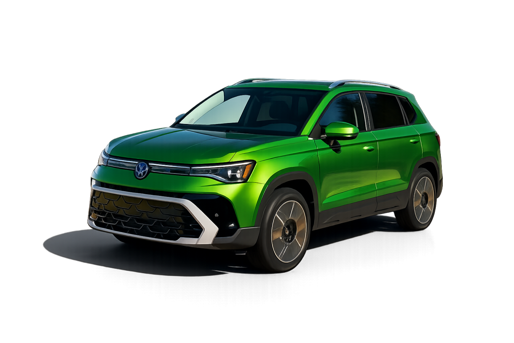 Volkswagen Taos front three-quarter view in green