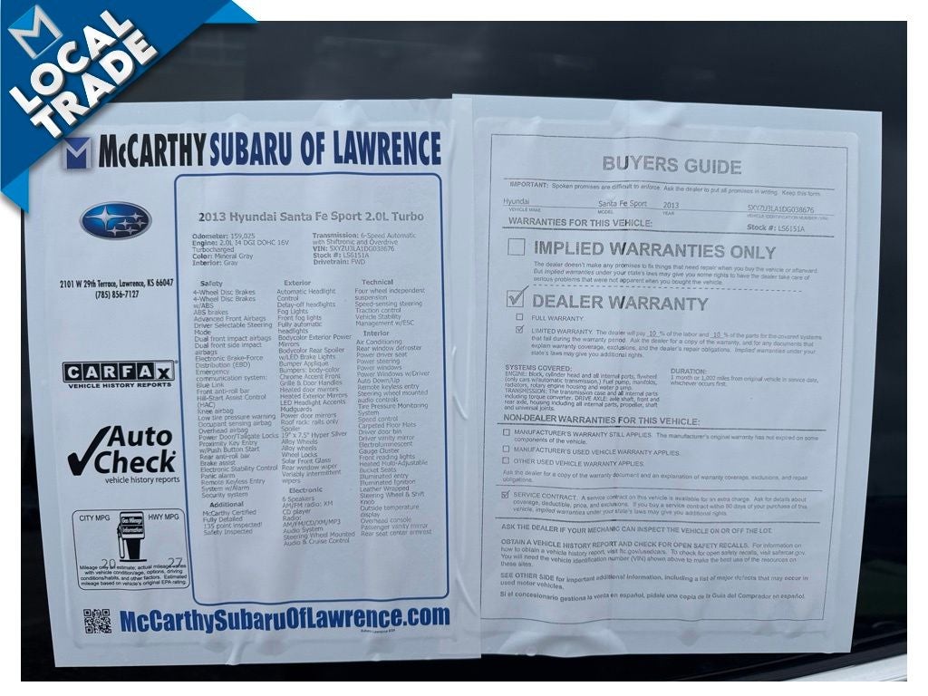 2013 Hyundai SANTA FE SPORT 2.0L Turbo